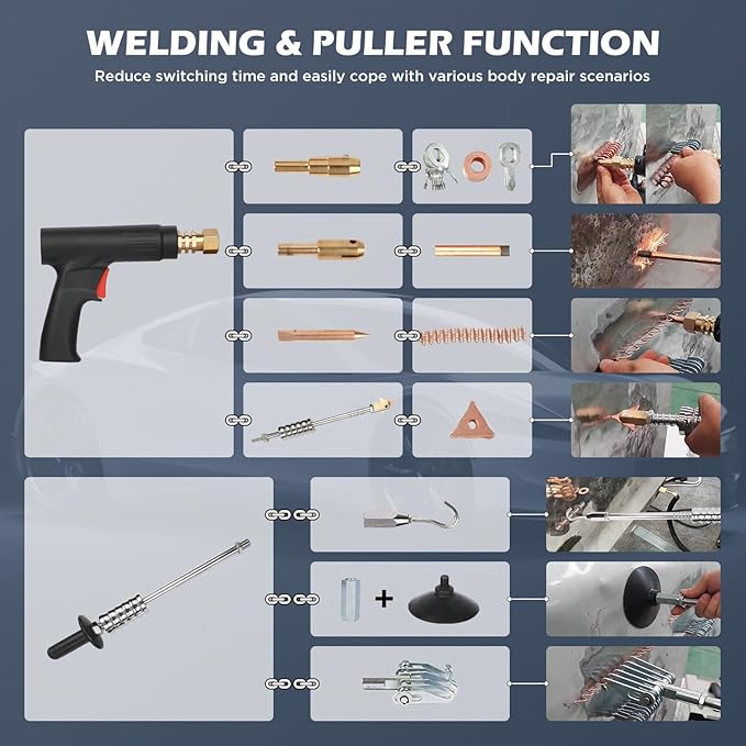 Stud Welder Dent Repair Kit, 110V Spot Welder Dent Puller Machine 2000W 3800A Dent Puller Welder with 6 Welding Modes Vehicle Body Repair Dent Removal Tools for Car/Truck/Motorcycle