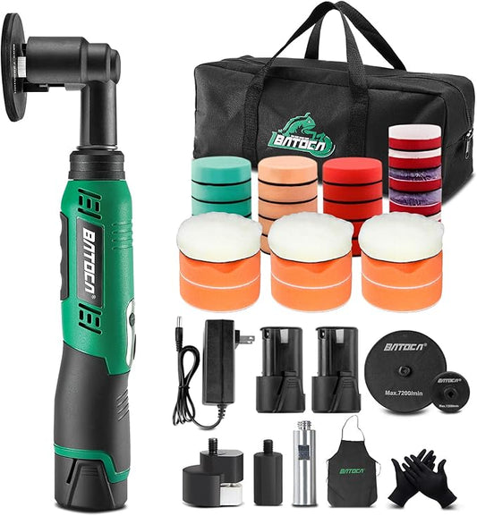BATOCA S6 Micro Cordless Polisher for Car Detailing, 2x2.0Ah Batteries, 0mm Rotary Buffer, 12mm Dual Action Polisher 1 and 3 Inch with 6 Speeds 1000-5000 RPM for Car Polishing, Sanding Motorcycle