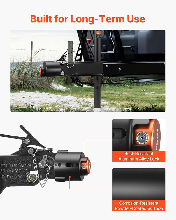 VEVOR Trailer Lock, Fits 2-5/16-Inch Cast Ball Couplers, Heavy Duty Hitch Lock with 3 Keys Secures Security Chains, Corrision-Resistant, Anti-Theft RV Trailer Locks for RV, Trailer, Boat