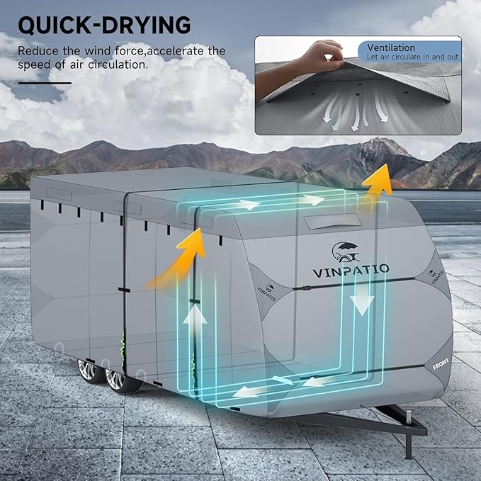 VINPATIO RV Cover : 7 Layers Heavy Duty Travel Trailer Cover, Toy Hauler Cover Fits 33'-35' Camper Cover with Extra Windproof Straps, Tongue Jack Cover, Gutter Covers