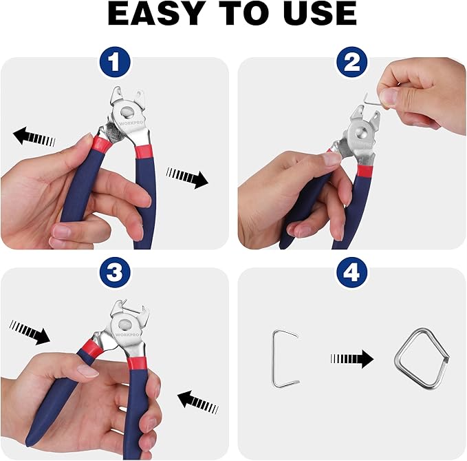 WORKPRO Bent Hog Ring Pliers with 500 Pcs 3/4" Hog Rings, Galvanized Steel Hog Rings Perfect for Furniture Upholstery, Auto Upholstery, Plastic Meat & Sausage Casings