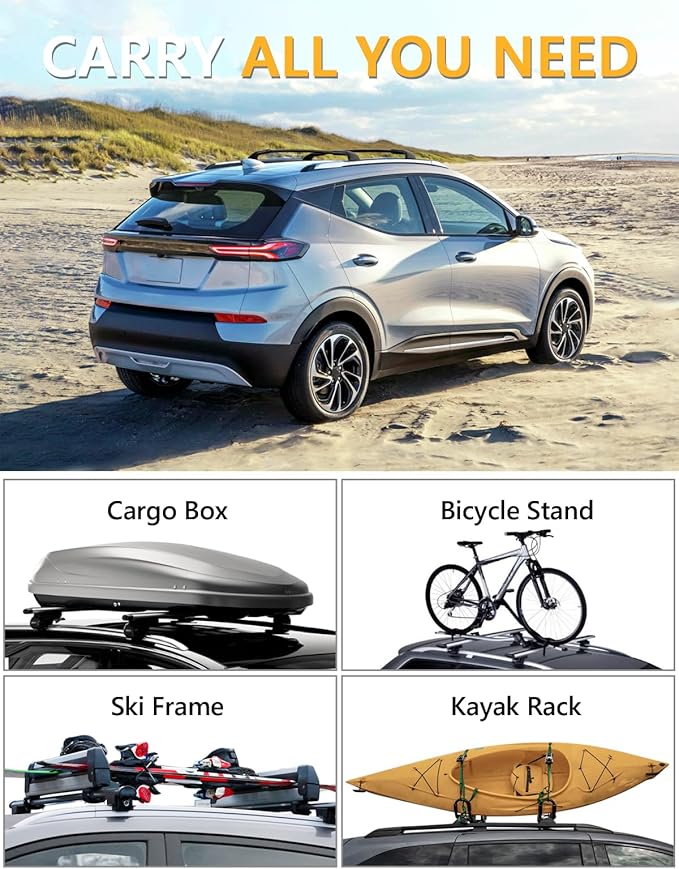 Tuyoung 220lbs Roof Racks Cross Bars Compatible with Chevrolet Chevy Bolt EUV 2017-2025 Bolt-EUV, Heavy Duty Aluminum Crossbar Roof Rail Cargo Carrier Rooftop Car Black Accessories