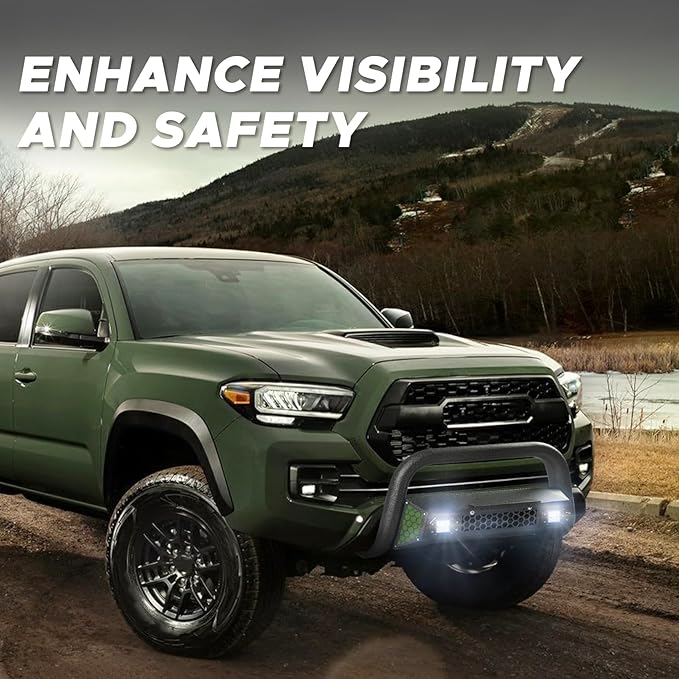 Bull Bar Fit for Toyota Tacoma 3rd gen 2016 2017 2018 2019 2020 2021 2022 2023 with LED Light & w/License Plate Bracket DIY Paintable Front Bumper Brush Push Bar Grille Guard Protector