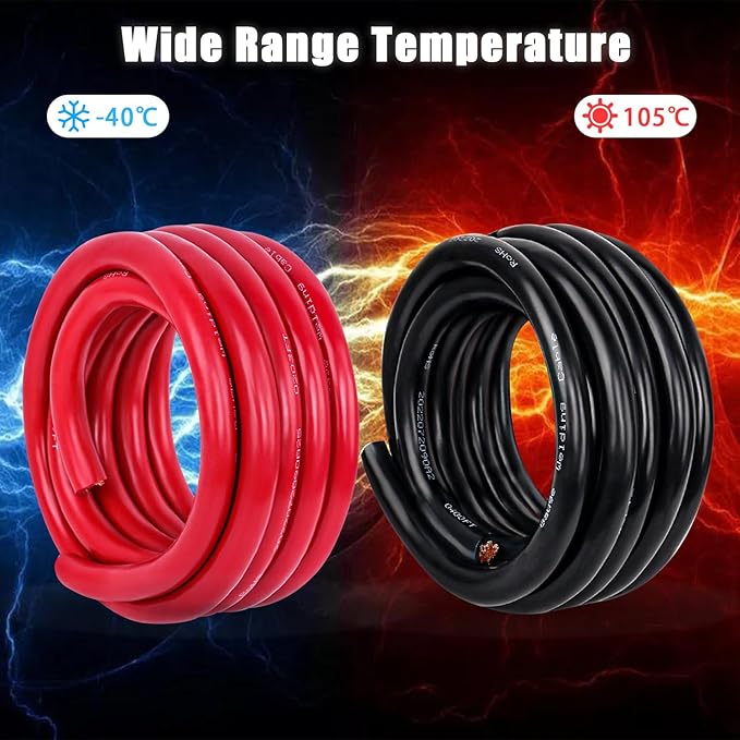 4 Gauge Battery Cable Copper Wire, 10FT Red+10FT Black 4 AWG Welding Cable Standard USA OFC Wire for Automotive, Battery, Solar, Marine and Generator