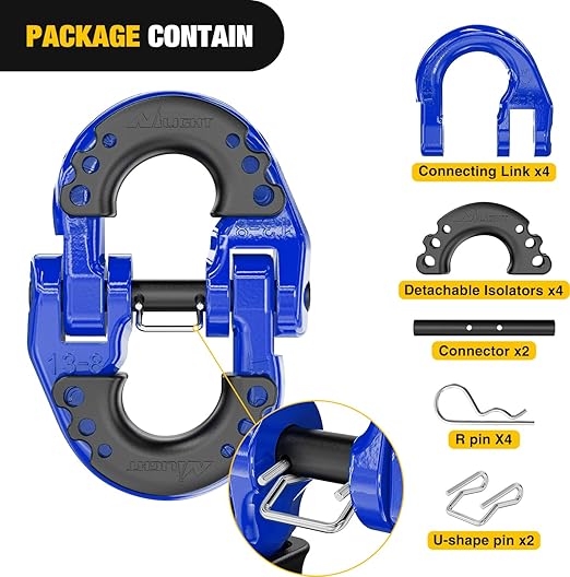 Nilight Safety Chain Connector Link, 1/2In Tow Hitch Hammerlock Coupling Link, 2 Pack Forged Steel Tow Chain Connector for Chain Link/Recovery Rope Link/Shackle, 12000 lbs Load Limit, Blue