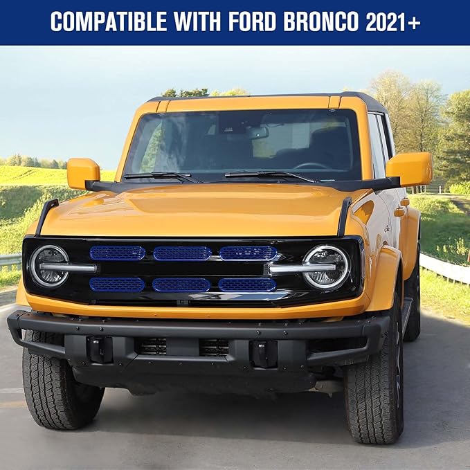 Jimen Compatible with Ford Bronco 2021-2023, 6PCS Front Grille Inserts Mesh Grill Cover Exterior Trim Accessories (Dark Blue)