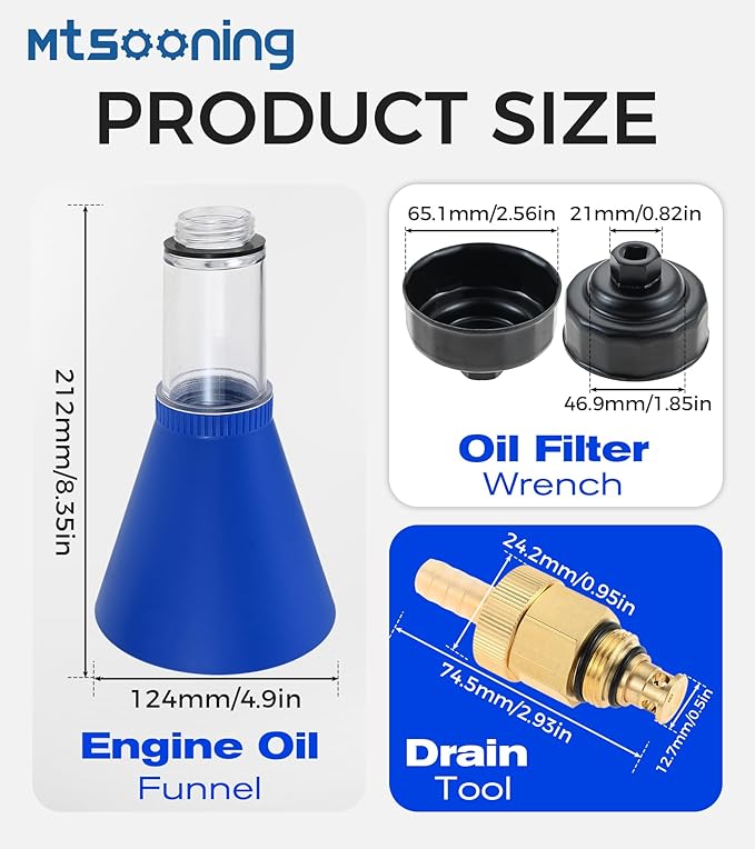 Mtsooning Advanced Engine Threaded Oil Funnel,Oil Filter Wrench and Drain Tool,Oil Filter Remover Tool Compatible with Toyota,Tacoma,Lexus,Camry, Corolla,Honda,Scion,Sienna,RAV4,RX350,etc