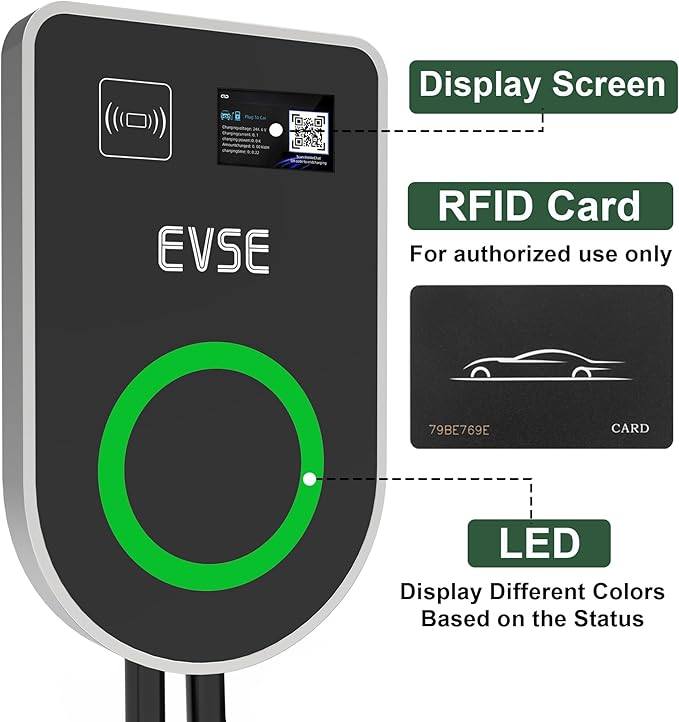RUTU Ev Charger Level 2 J1772 Chargers, 48 Amp Level 2 Ev Charger Hardwired Up to 11.5Kw, Smart Electric Car Chargers with Flexible 25Ft Cable, 240v WiFi Enabled Electric Vehicle Charging Stations