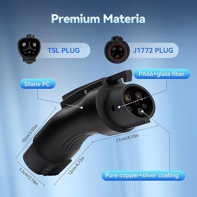 Tesla to J1772 EV Charging Adapter, 60Amp, 250V AC, Silver-Plated Efficient Charging Design, Safety Certified, Compatible with Tesla Destination/Mobile/Wall Connectors [Only to J1772 ]