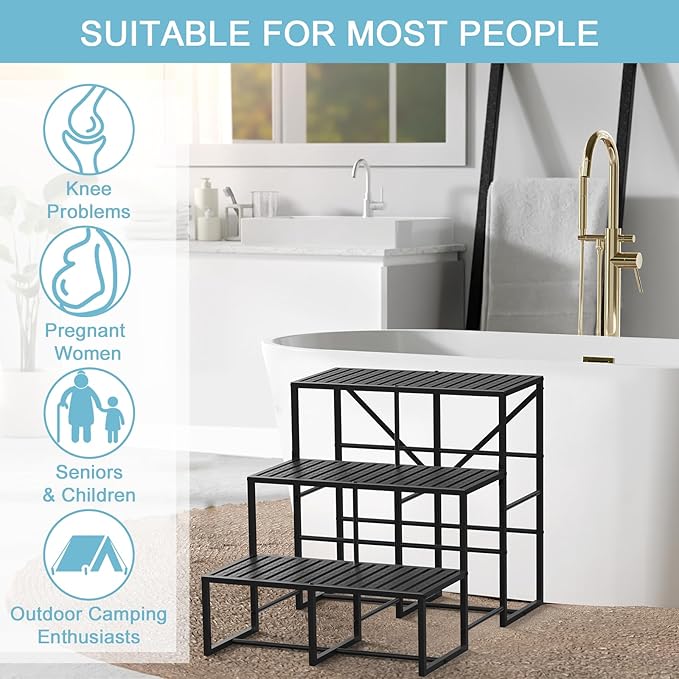 LIANTRAL 3 Step RV Stairs, Non-Slip Hot Tub Steps, Outdoor Stairs for Safe Entry and Exit, Portable Step Ladder for Pool, Mobile Home, Campers, Porch