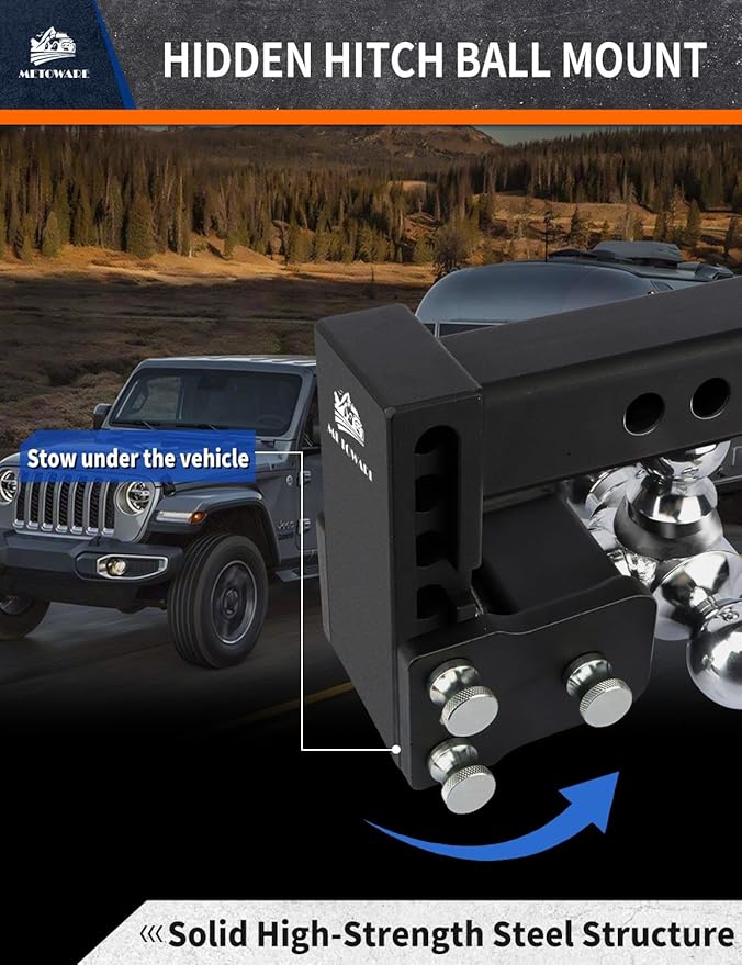 METOWARE Adjustable Trailer Hitch Ball Mount-Fits 2.5" Receiver-Heavy Duty Drop Hitch, Tri-Ball (1-7/8" x 2" x 2-5/16") 4" Drop/Rise, 18,000 GTW and Anti-Theft Stainless Steel Lock