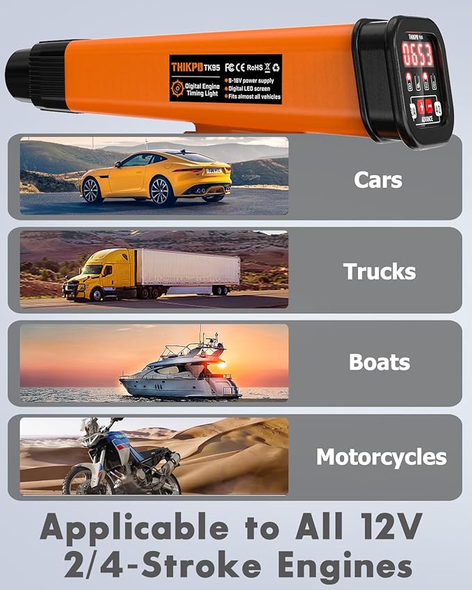 Digital Automotive Timing Light 12V, Inductive Ignition Timing Light Gun with Tachometer for 2&4 Stroke Petrol Engine for Classical Car Motorcycle Marine