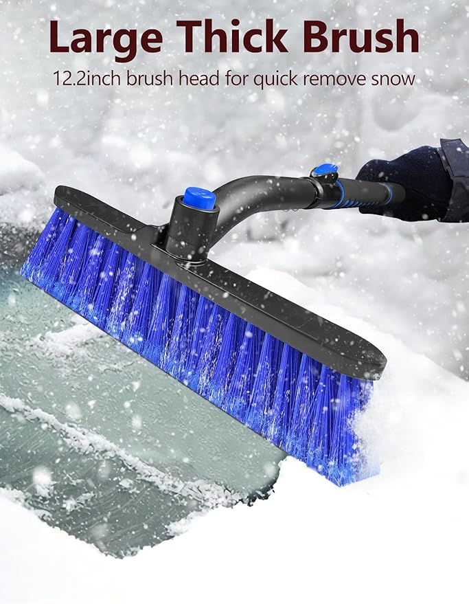 44'' Snow Brush Ice Scraper for Car Windshield Window, Extendable Snow Removal Tool Car Brush with Comfortable Foam Grip and Sturdy Aluminum Handle for Car, Truck, SUV Essentials Accessories