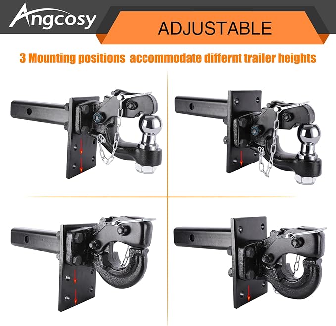 3-Position Pintle Mount for 2" Hitch Receiver, 10,000 lbs, 9-Inch Length, Black