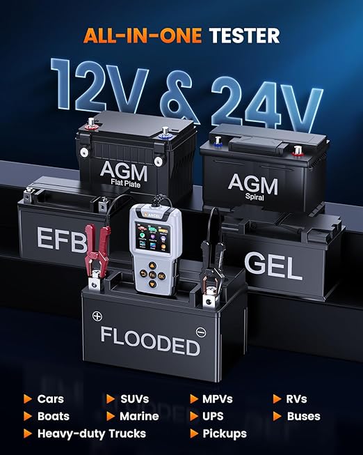 ANCEL BA101 Pro Car Battery Tester 24V 12V with Color Display, Cranking & Charging System Automotive Battery Load Analyzer for Car, Truck, SUV, RV, Boat, Heavy Duty Vehicles