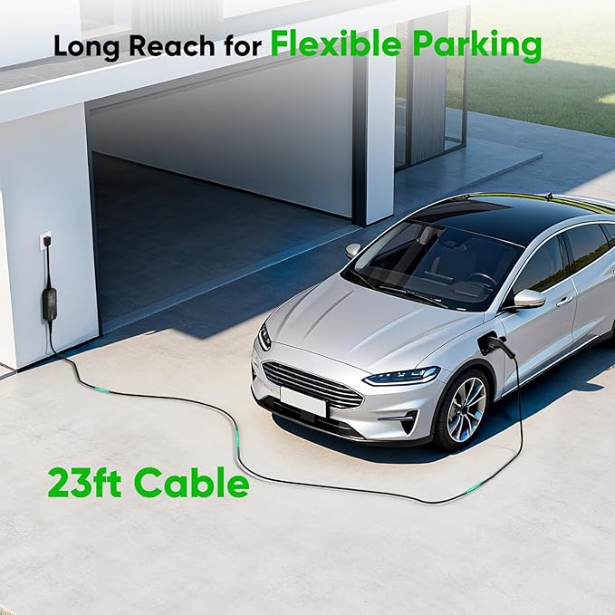 MEGEAR Skysword Ⅱ Level 1-2 EV Charger, 100-240V 16A 23FT Portable EVSE, NEMA 6-20 Plug with NEMA 5-15 Adapter Electric Vehicle Charging Station