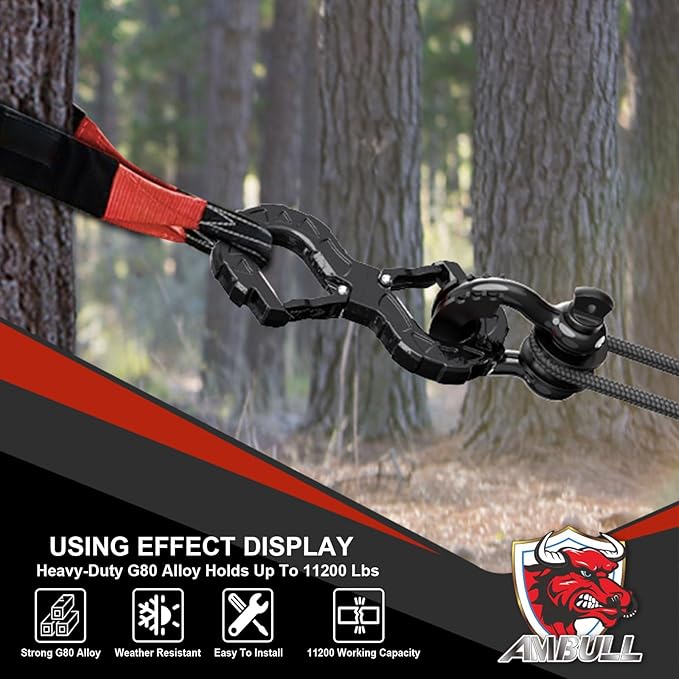 3/8 Tow Hook, Winch Hook for Off-Road Recovery, Towing Shackle 33000 Lbs, G80 Heavy Duty Strength Integrated Winch Quick Shackle, Black