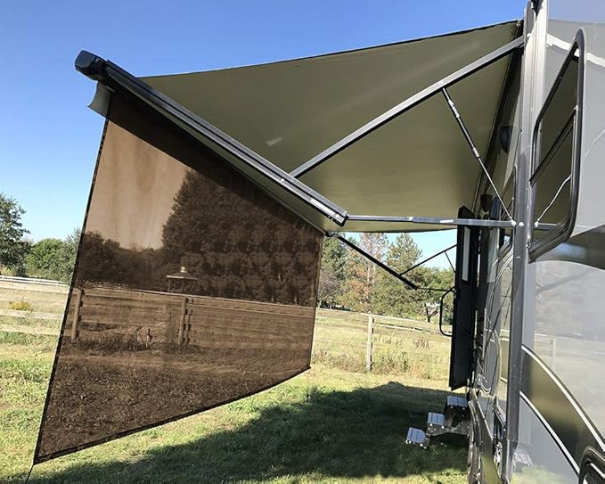 Tentproinc RV Awning Sunshade Screen 8' X 20' 3'' (Fit for 21' Awning) Mesh Sun Shade Screen Block UV Glare Motorhome Camping Trailer Awning Sunscreen Screenshade - 3 Year Warranty (Brown)