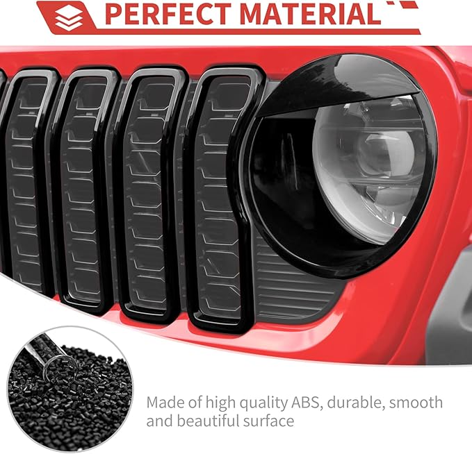Front Grill Inserts Front Headlight Cover Kit fit for Jeep Wrangler JL JLU Gladiator JT 2024+ Exterior Accessories,Black