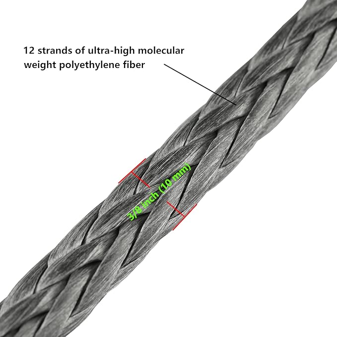 Ucreative 3/8" x 92' Synthetic Winch Rope 26500LBs Line Cable with Sheath for Off Road Vehicle SUV (Gray)