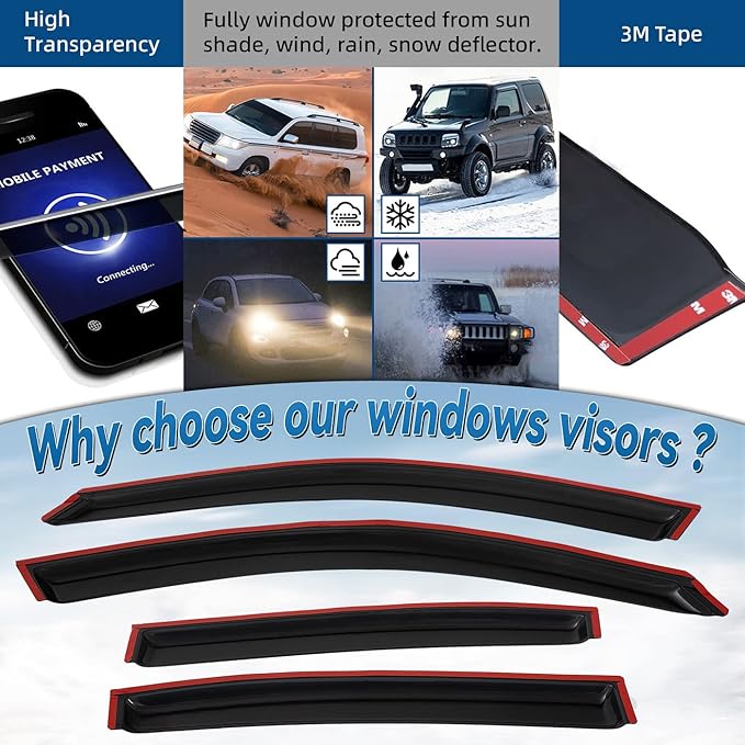 4pcs Front+Rear Smoke Tint Sun/Rain Guard Outside Mount Tape-On Vent Window Visors Compatible with 06-11 BMW E90 3-Series 08-12 M3 4-Door Sedan 323 325 328 330 335 i xdrive xi d