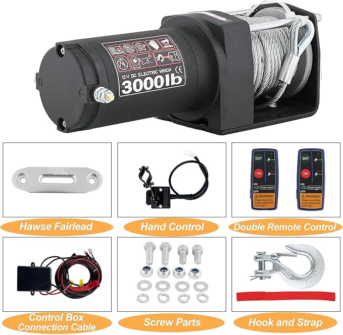 3000LBS Recovery Winch with Steel Rope and 2 Wireless Remotes Waterproof 12V Electric Winch for ATV/UTV,Boat Trailer Winch(Black)