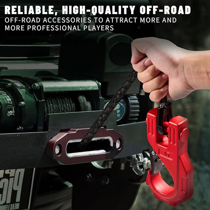 AUTOBOTS Synthetic Winch Rope 1/4" X 50 Ft，Max 9500lbs Winch Rope with Heavy Duty 3/8 Hook，Winch Cable Line for Off Road Vehicle ATV UTV RED