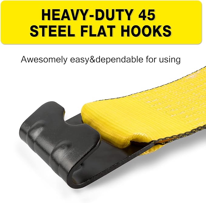 4" x30' Winch Straps with Flat Hook Flatbed Tie Downs Truck Straps 5,400lbs Load Capacity Cargo Control for Flatbeds, Trucks, Trailers, Farms, Rescues, Tree Saver, Yellow(4 Pack)