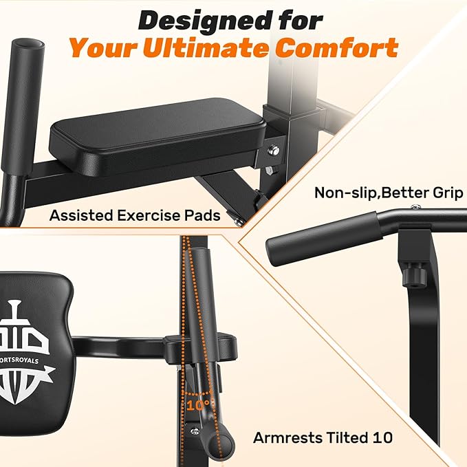 Sportsroyals Power Tower Pull Up Bar Station, 450LBS Stable Pull Up Dip Station for Home Gym Strength Training Equipment