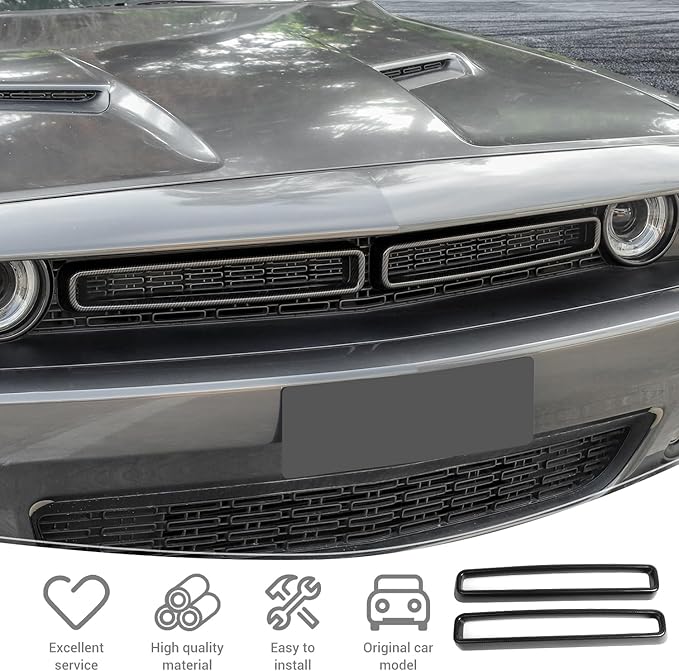 for Challenger Front Grill Mesh Grille Inserts Trim Cover for Dodge Challenger 2015-2023 Black Carbon Fiber Grain Exterior Accessories 2pcs