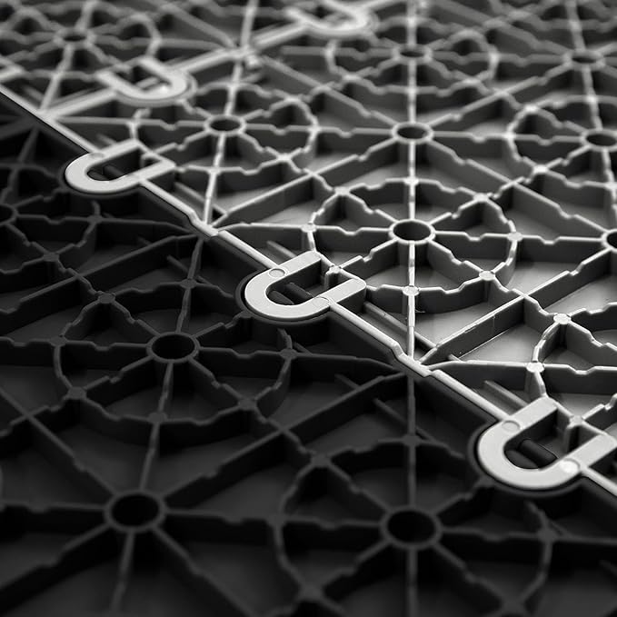 IncStores Nitro Snap-Together Garage Flooring Tiles, 12"x12" Non-Slip Interlocking Plastic Floor Tiles, Garage Organization, Workshops & Trailers, Diamond Pattern (Midnight Black, 24 Tiles (24 Sq/Ft))