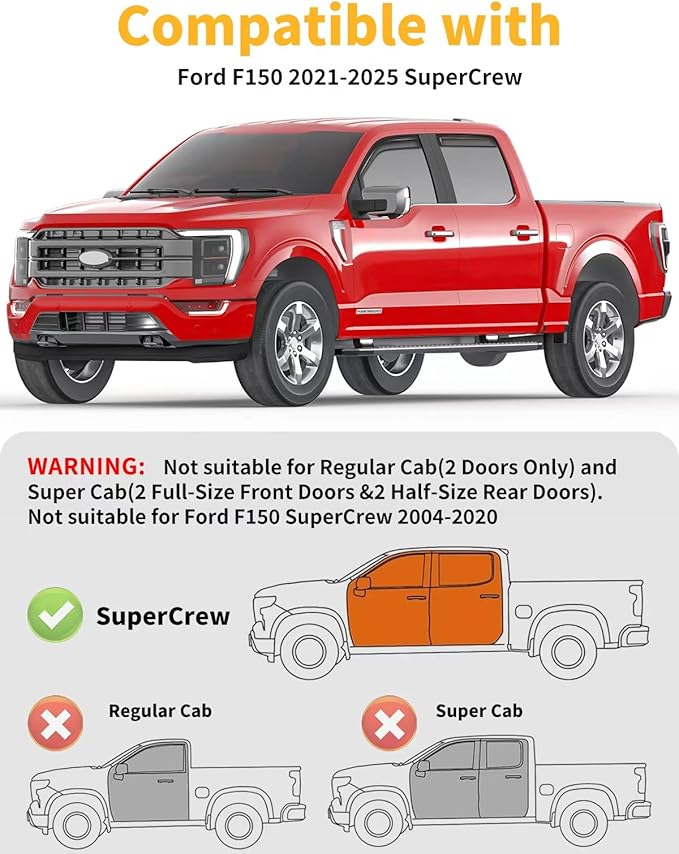 in-Channel Window Rain Guards Fit for Truck Ford F150 2021-2026 SuperCrew Extra Durable Window Visors Window Deflectors Vent Visors Vent Shades Car Accessories-4 pcs 2-Q11-Gai