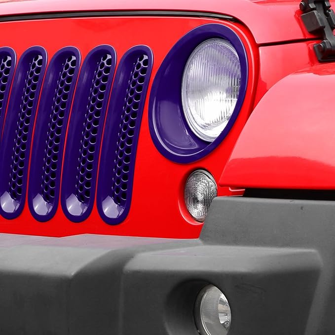 Mesh Grille Grill Insert+Headlight Turn Light Cover Trim Fit for 2007-2018 Jeep Wrangler JK JKU(Purple)