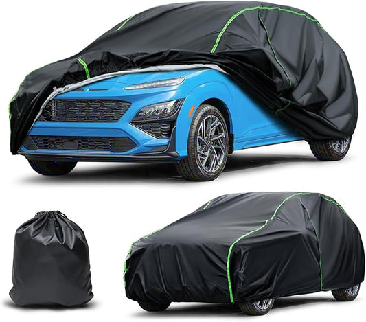Waterproof Car Cover Compatible with HR-V/Kona/Compass/Seltos/C-HR/CX-3 All-Weather Protection, 169"-177" SUV PEVA Car Cover with Zipper Door
