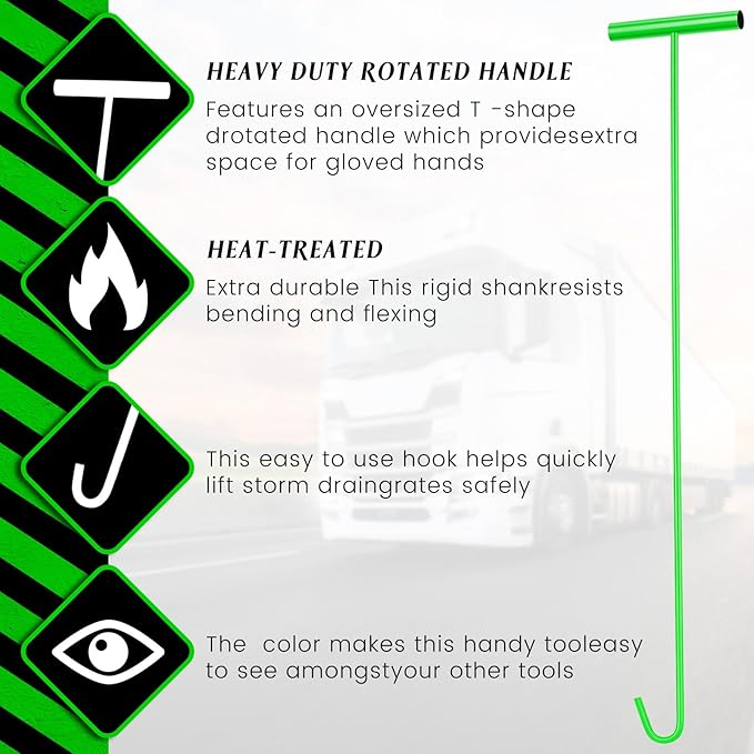 Zonon 4 Pack 31" Green Fifth Wheel Puller 5th Wheel Pin Puller for Semi Truck Cotter Spring Pulling Tool Solid Steel Dock Hooks Portable Type Lifting J Hook for Pulling Storm Drain Manhole Covers