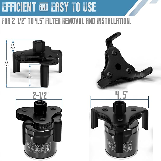 Universal Oil Filter Wrench Adjustable, from 2-1/2 inch to 4.5 inch 3 Jaw Oil Filter Removal Tool Set, Efficiency 2 Way Oil Filter Wrench (black)