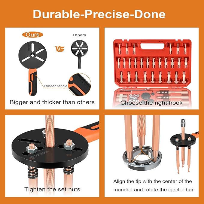 55-in-1 Bearing Puller Kit, Wheel Bearing Removal Tool & Blind Bearing Puller Set, Heavy-Duty Inner/Outer Bearing Separator for Industrial, Includes 12 Sizes Extractor & Portable Case