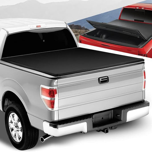 Auto Dynasty Soft Tri-Fold Truck Bed Tonneau Cover Compatible with 2004-2014 Ford F-150 5.5Ft/66Inch Fleetside Bed, Matte Black Soft Vinyl Top