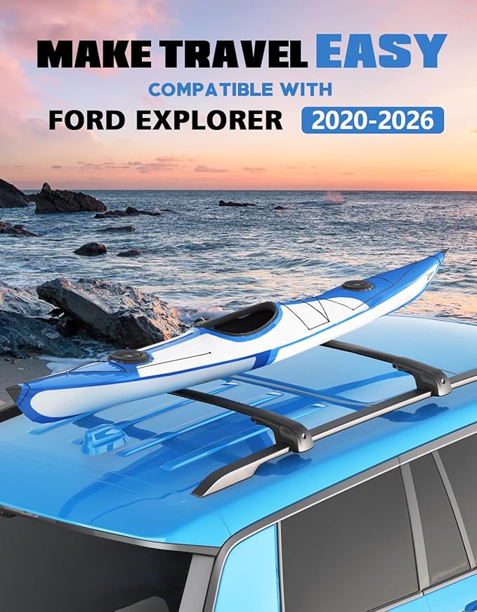 FengYu 300lb Roof Rack Cross Bars Compatible with Ford Explorer 2020 2021 2022 2023 2024 2025 2026, Lockable Heavy Duty Aluminum Roof Rails Crossbars Cargo Bars Canoe Rooftop Black Carrier Luggage