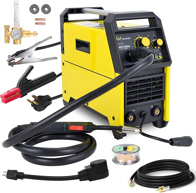 Weldpro 155 Amp MIG Welder, 110V/220V Flux Core MIG/Gas MIG/Stick 3 in 1 Welding Machine with Synergy, IGBT Inverter Portable Gasless Welder Equipment, Aluminum Spool Gun Compatible