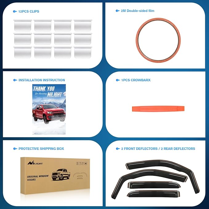 Nilight in Channel Rain Guards for Dodge RAM 1500 2019 2020 2021 2022 2023 2024 Quad Cab Original Window Deflectors, Vent Window Visors-4PCS