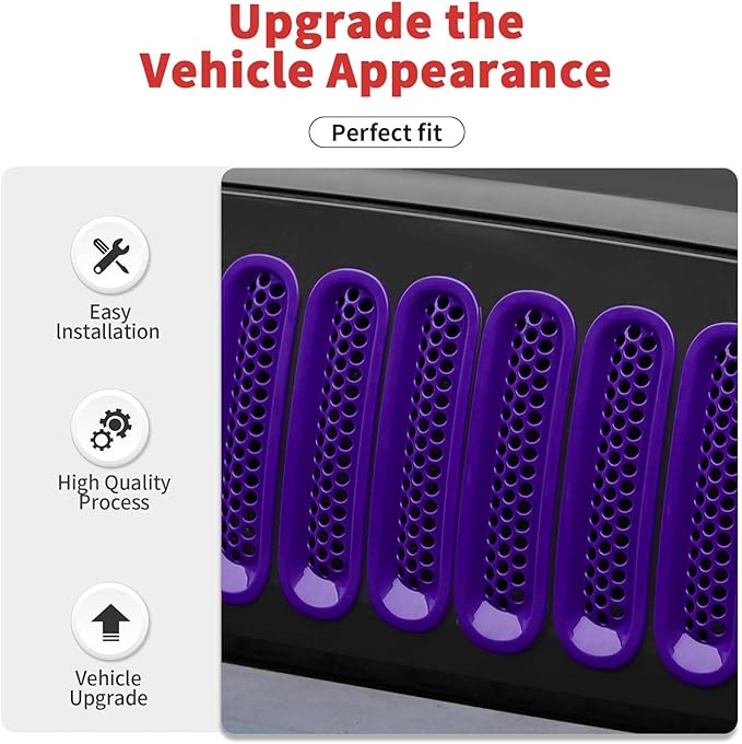 Mesh Grill Insert Grille Inserts Cover Fit for 2007-2018 Jeep Wrangler JK JKU(Purple)