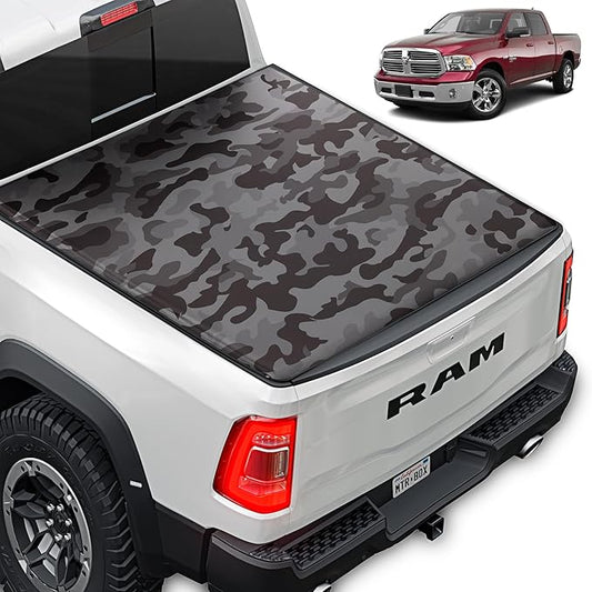 Camo Truck Tonneau Cover for Ram 1500 (2002-2025) Ram 2500 & 3500 (2003-2024) 6.4 ft Bed Length Soft Roll-Up All-Weather Retractable Truck Bed Cover with Camo Graphic (Classic Body Only NO RAMBOX)