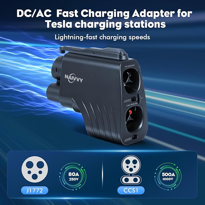 2-in-1 Tesla to CCS/J1772 Adapter DC/AC Fast Charging Converter for US Standard EVs, Compatible with Tesla Superchargers & Level 1/2/3 Charging Stations (Tesla to ccs/J1772)
