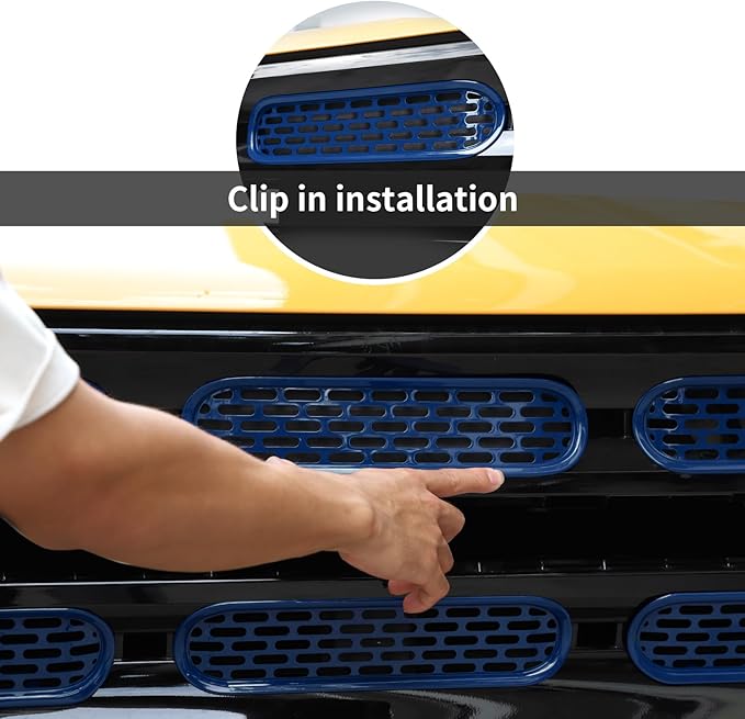 Front Grill Mesh Grille Inserts Cover Frame Trims Kit 6Pcs Fit for Ford Bronco 2021-2025 2/4 Door Exterior Accessories (Blue)