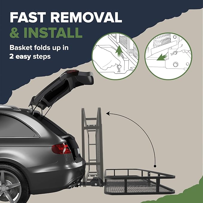 ARKSEN 60 x 23 x 5.5 Inch Folding Hitch Cargo Carrier with 500D PVC Waterproof Cargo Bag & Net, 2 Ratchet Straps, 500 Lbs Capacity Heavy Duty 2 Inch Receiver Luggage Basket for SUV, Pickup Truck