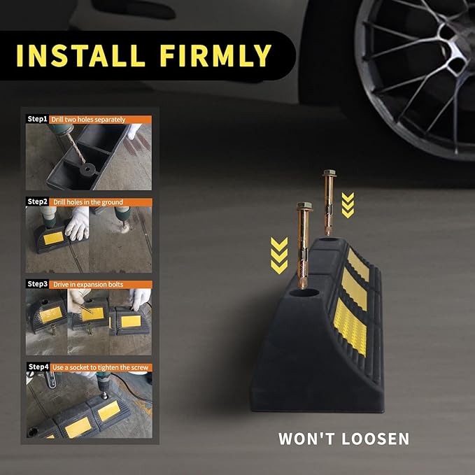 Parking Stopper for Garage Parking Aid 1 Pack Block, Car Truck Curb Floor Parking Lot Wheel Tire Stops Bumpers with Bolt Installation, Rubber Vehicles Aid Gadgets