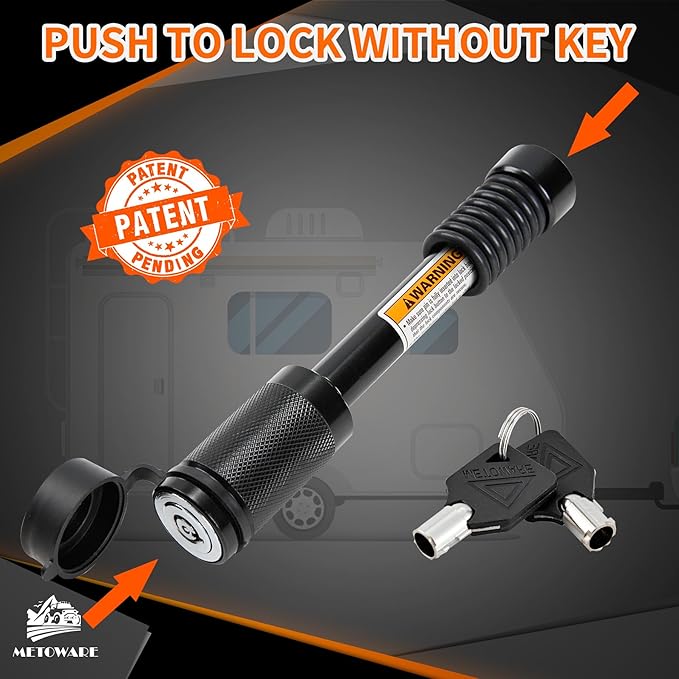 METOWARE Trailer Hitch Lock Hitch Receiver Pin Lock Fits Class III IV V and 2”- 3-1/2" Receiver with 5/8" Dia 4” Lock Pin and 8 Anti-Rattle Rubber O-Rings Receiver Hitch Lock (1 Pack)