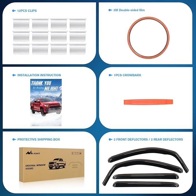 Nilight in-Channel Rain Guards for Toyota Tundra Crew Max 2007 2008 2009 2010 2011 2012 2013 2014 2015 2016 2017 2018 2019 2020 2021, Vent Window Visors, Original Window Deflectors-4PCS