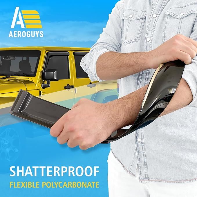 Extra Durable Window Deflectors Tape-On Window Visors Rain Guards Fit for Jeep Wrangler JK 2007-2018, Sun Visors, Wind Vent for Shades, Exterior Car Accessories - 4pcs. AG0083